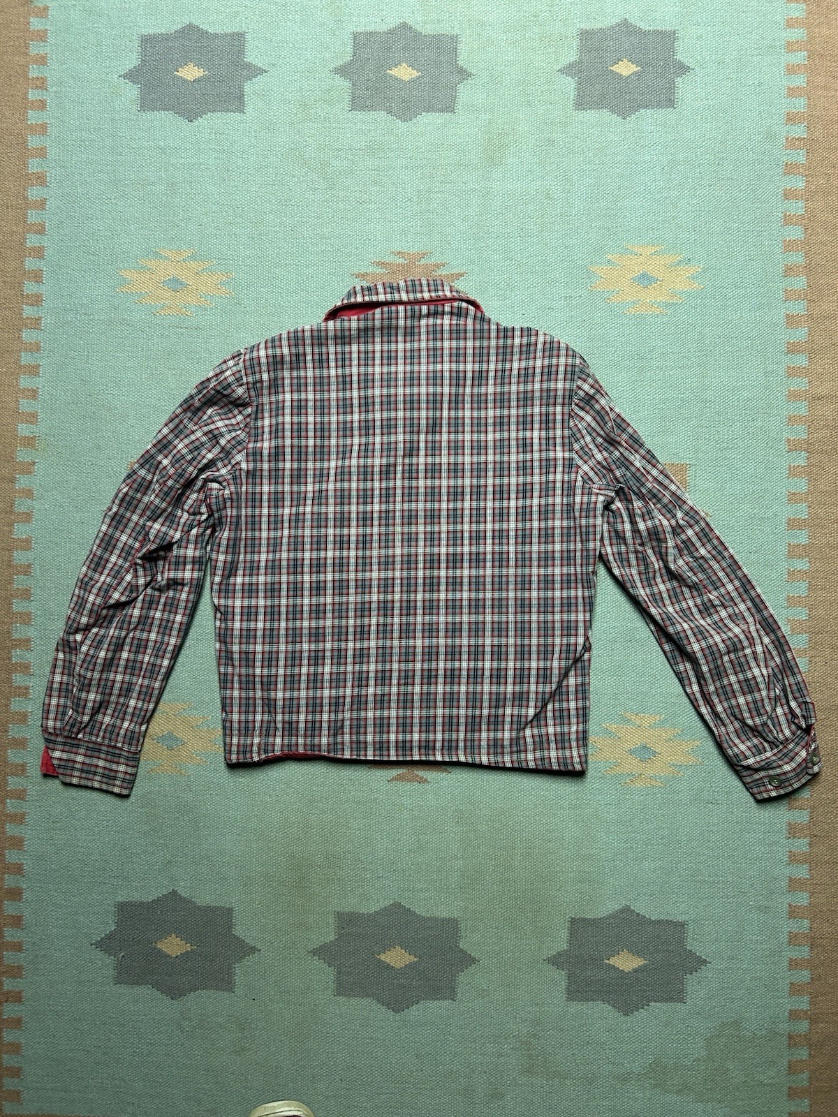 Vintage 50s reversible Ricky jacket plaid red black cotton gabardine women’s L