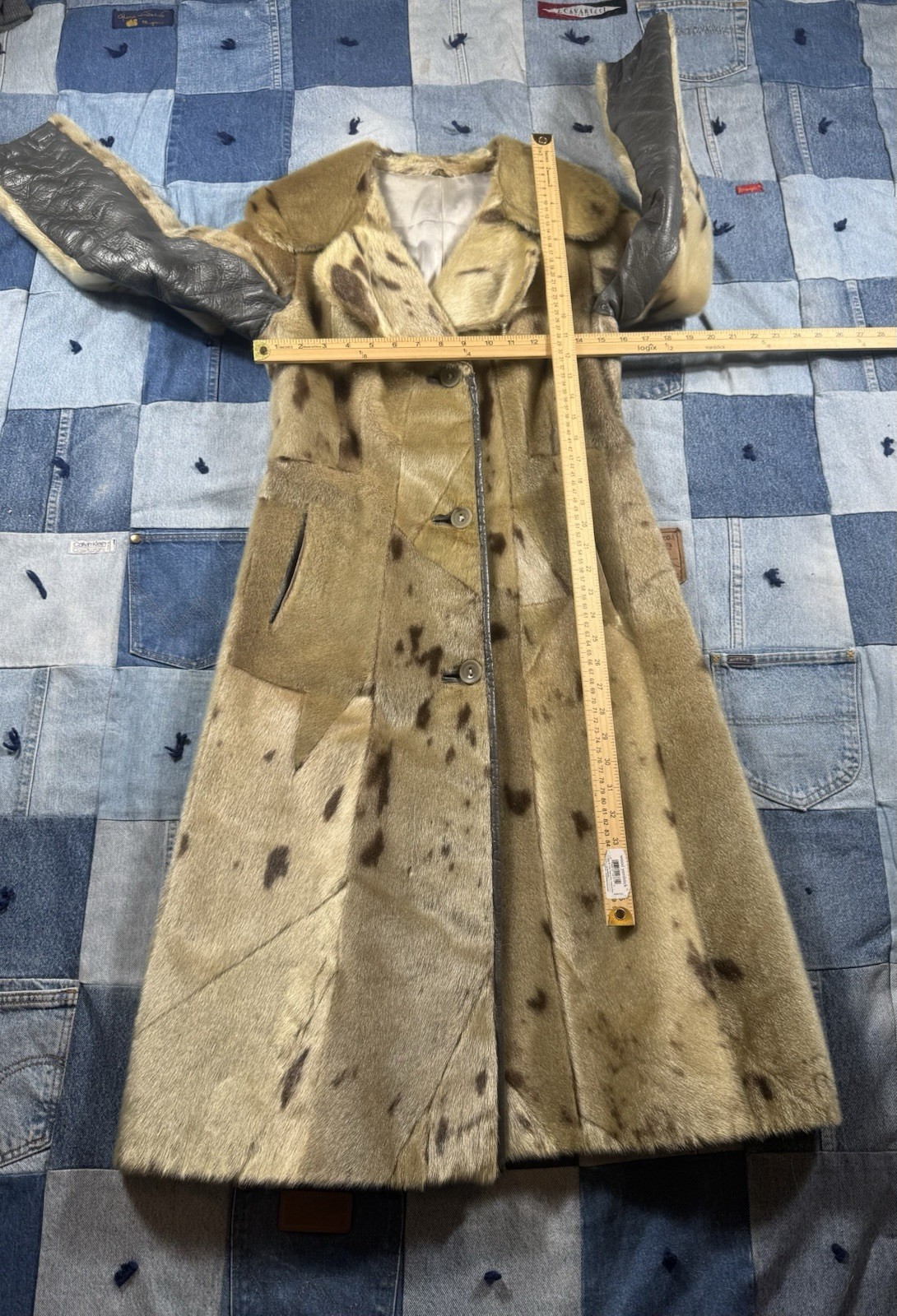 Vintage Seal Fur Spotted Pattern Fur Hide Leather Long Coat (Read Description)