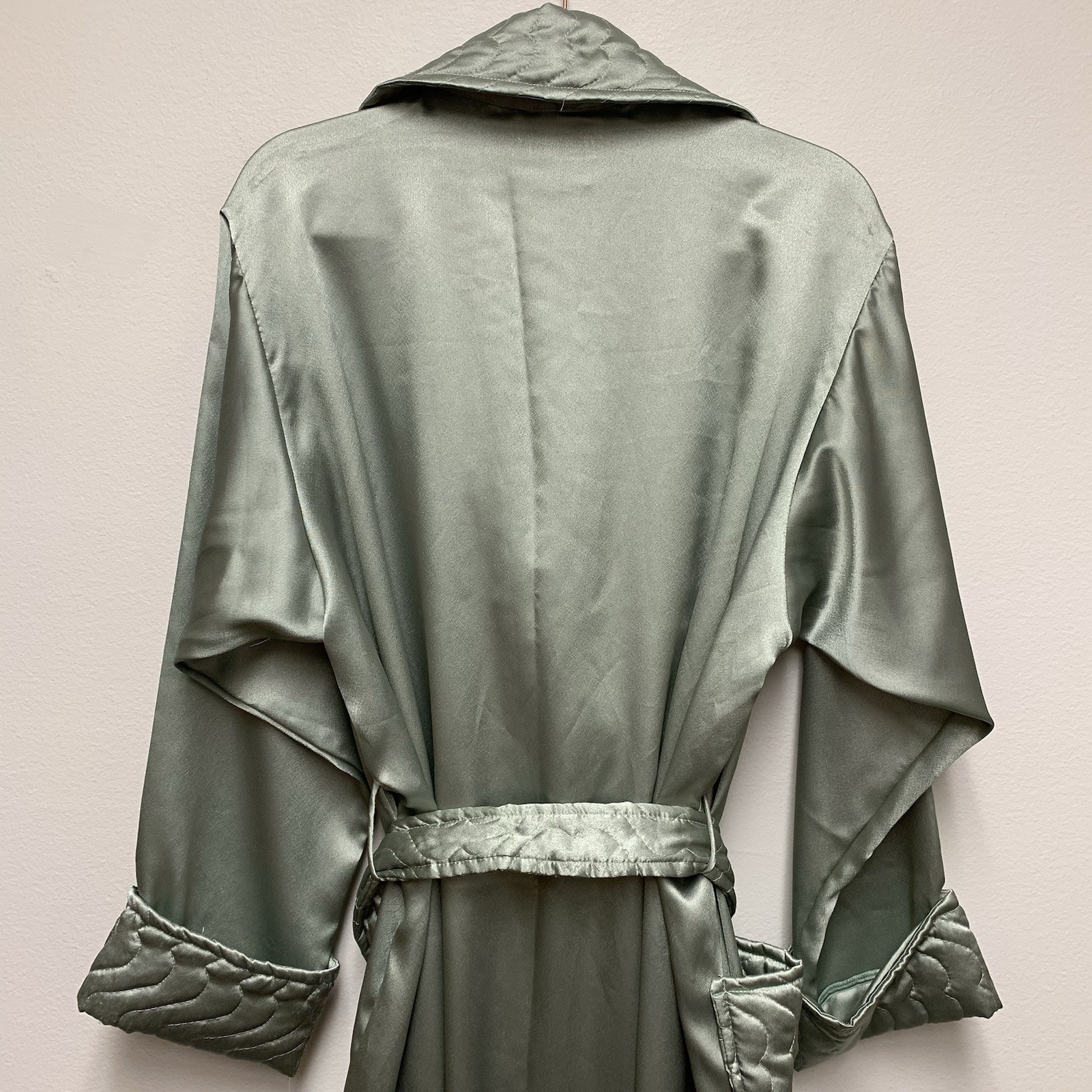 Valentino Intimo Full Length Satin Robe Sz Medium Sage Green Vintage Belted NWT