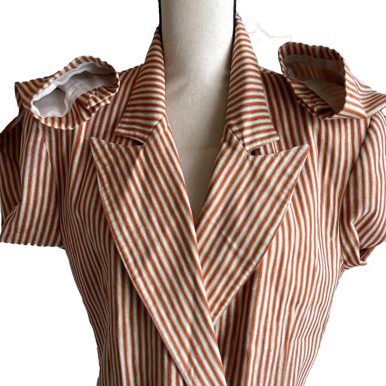 Vintage 80s 9Os CARLO MODA Oversize Boxy Blazer Orange White Stripe Lined Sz 10
