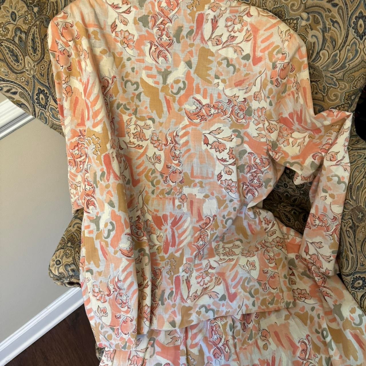 Southern Lady Vintage 3pc Skort Suit Set Blazer Tank Floral Peach Green Plus 18