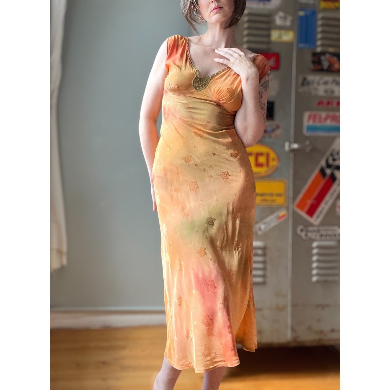 Vintage 30s Bias Cut Satin Slip Dress | Hand-Dyed Gown | Art Deco Lingerie | S/M