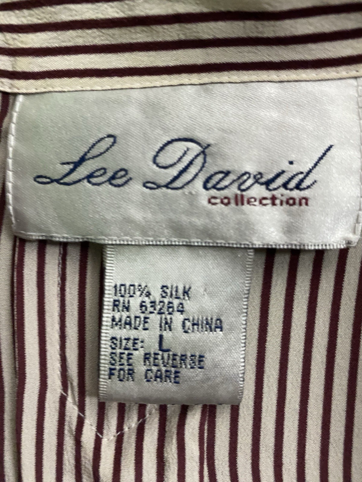Vintage Lee David Woman Collection L 100% Silk Striped Front Pockets Shirt Top