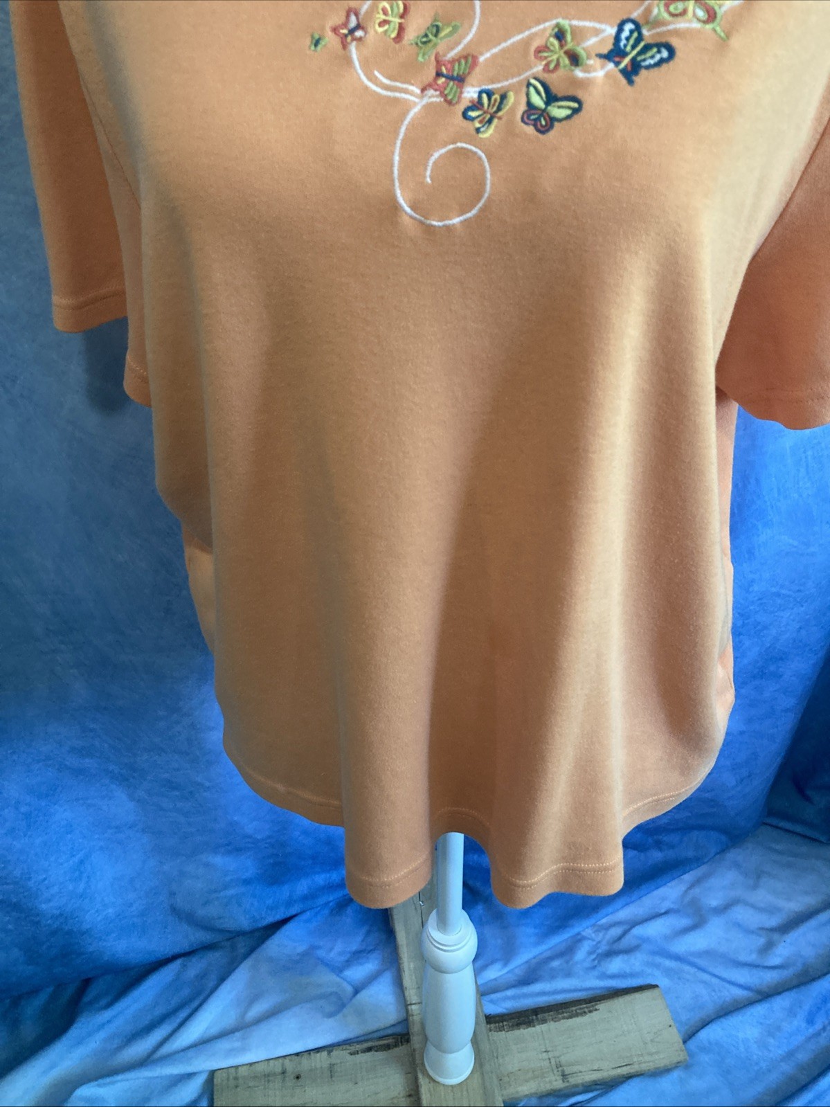 VTG 90s Y2K Breckenridge Grannycore Butterfly Embroidered Top XL Peach Orange