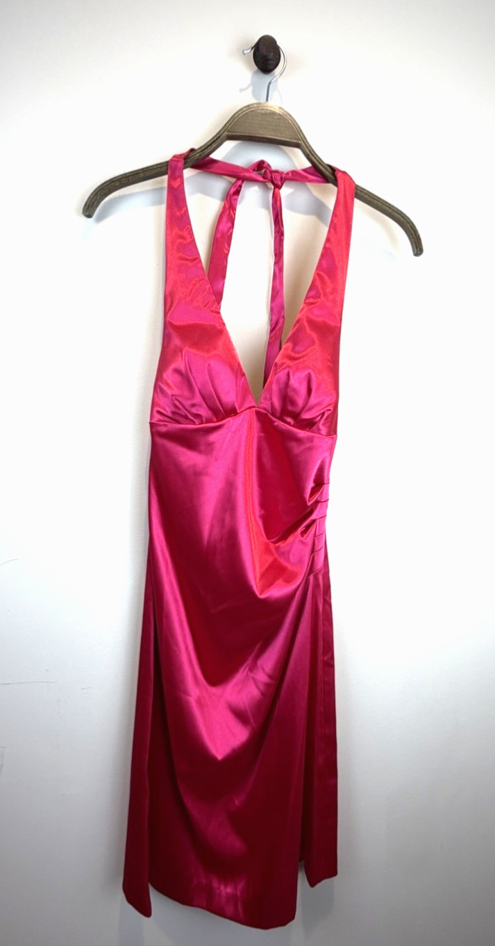 Vintage Y2K NWT B. Darlin Hot Pink Satin Halter Dress Size 5/6