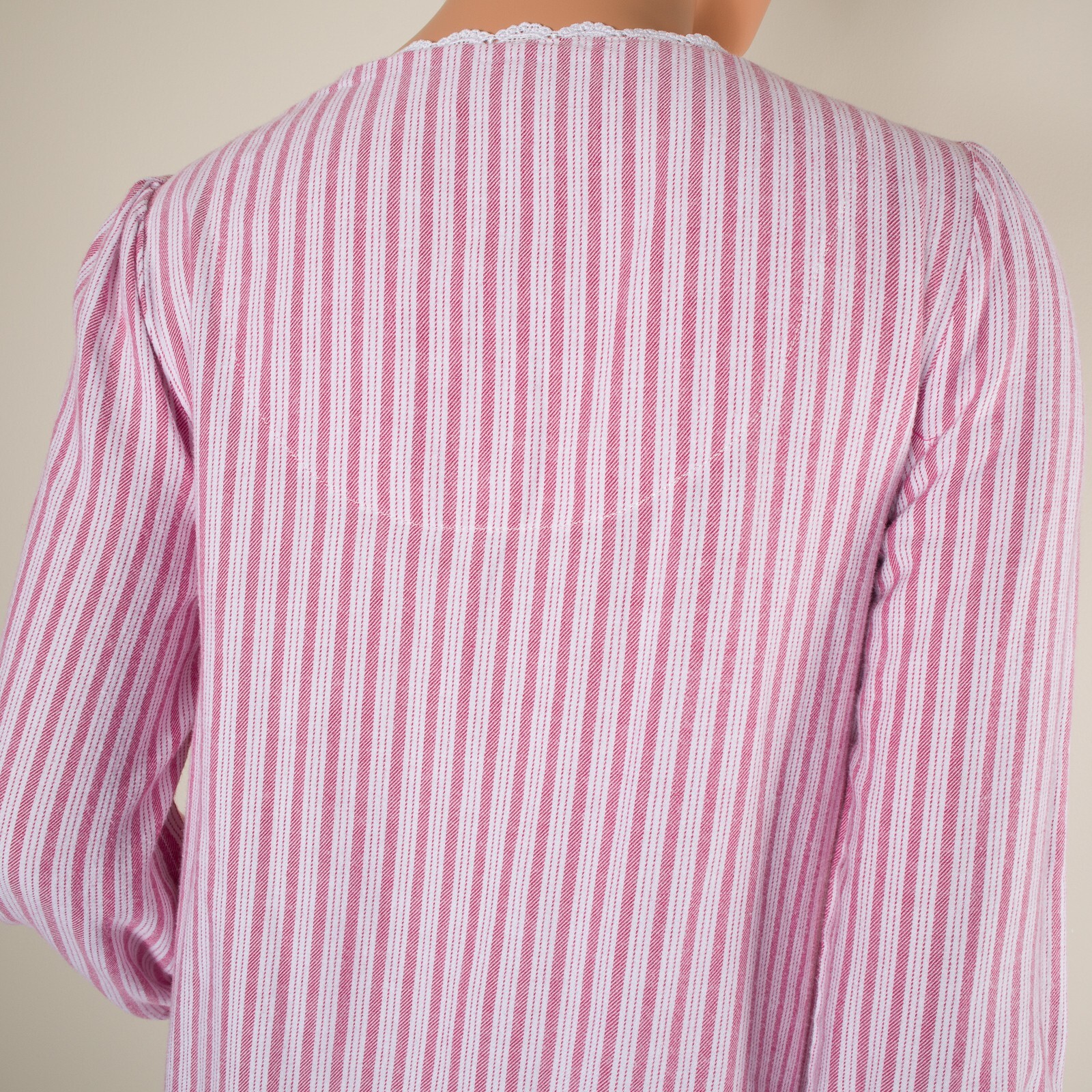 💖 EILEEN WEST Red Pin Striped Flannel Nightgown Long Sleeve Pockets Pintucks XS