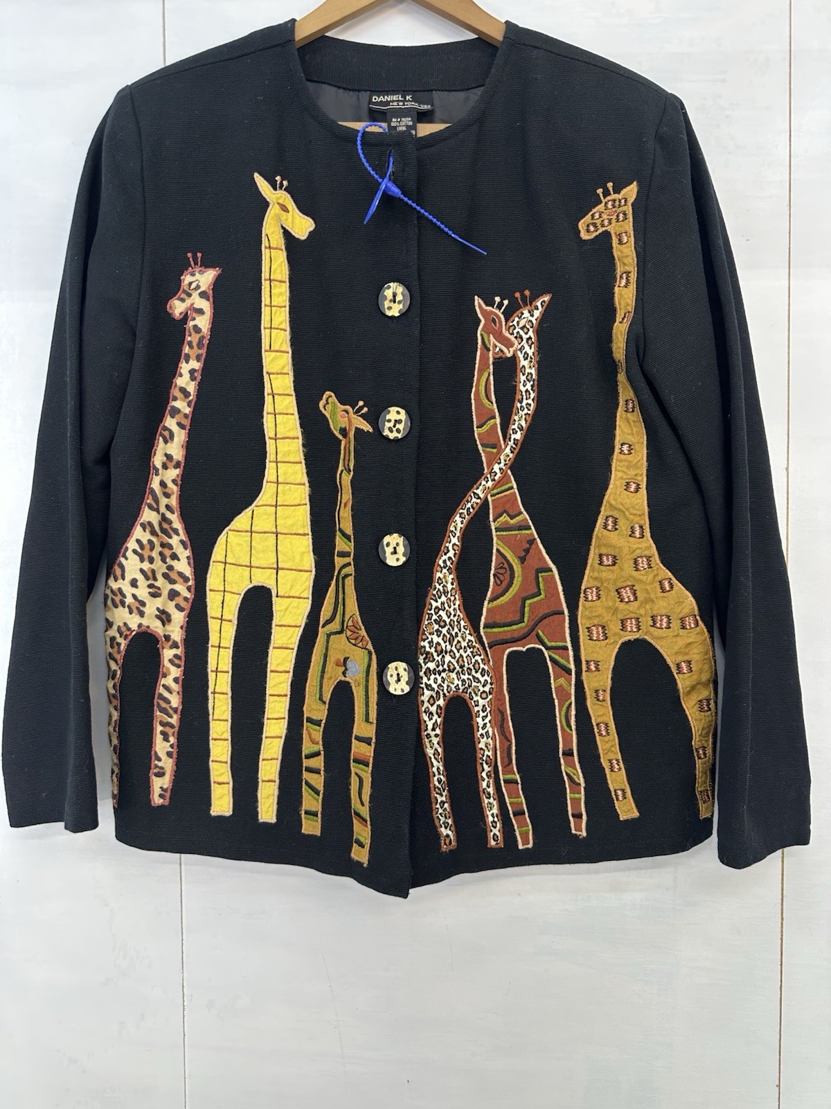 VTG Daniel K Giraffe Jacket Womans Black Artsy Safari Animal Novelty S READ