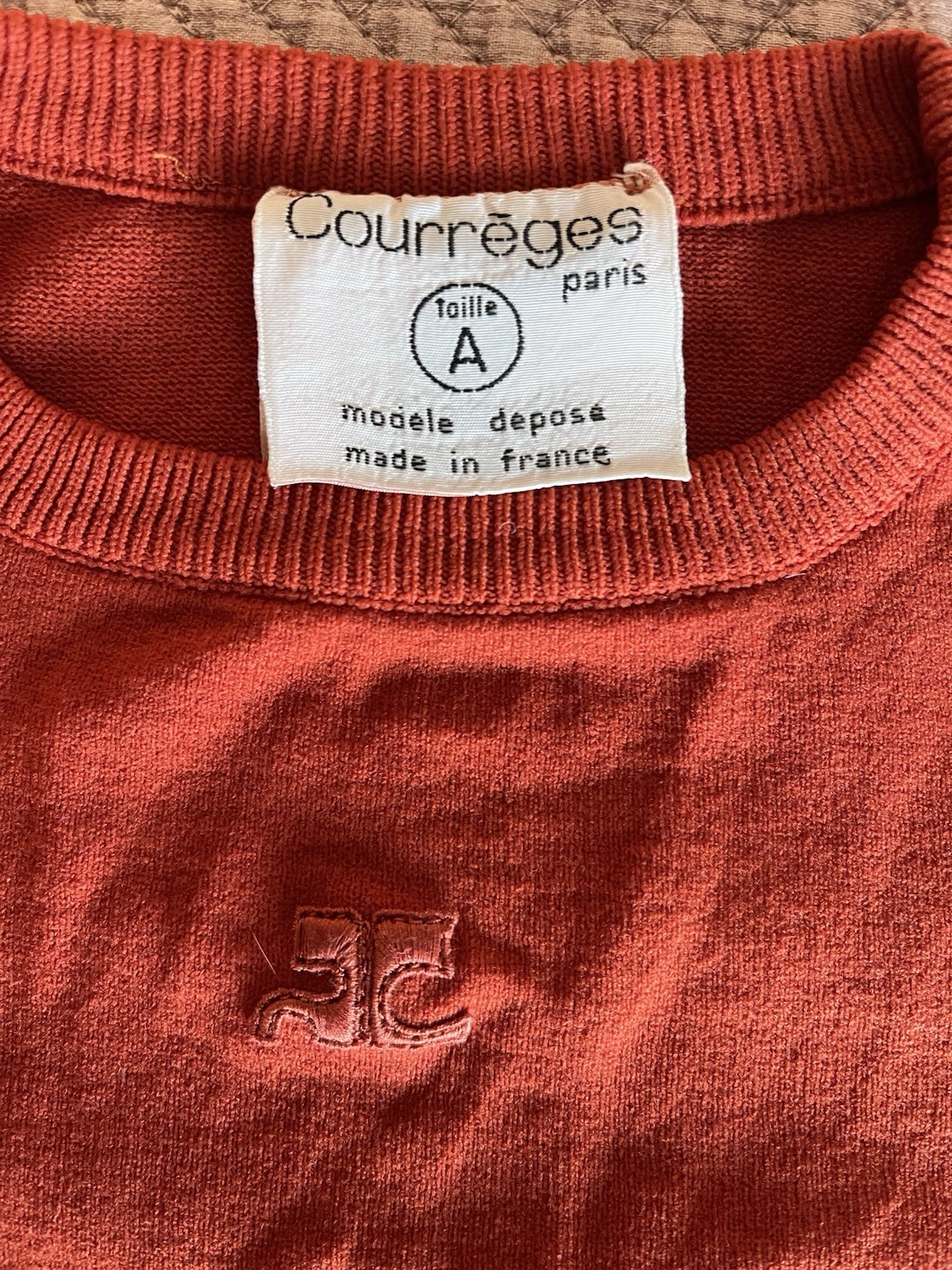 Vintage 70s Courreges Sheer Patch Pocket Logo T-Shirt Burnt Orange – SEXY!