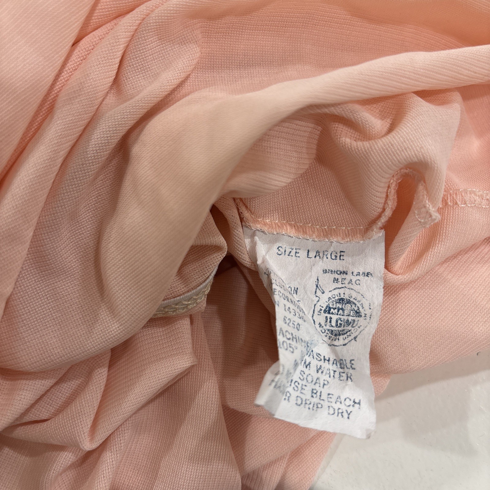 Nightgown Peach 70s Prairie Style Union Made Lace Trim Size Large Vintage