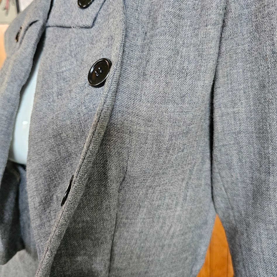 Vtg 40s 50s Wing Cuff Gray Wool Full Skirt Victory Suit Carlye Coat Dress XS/S