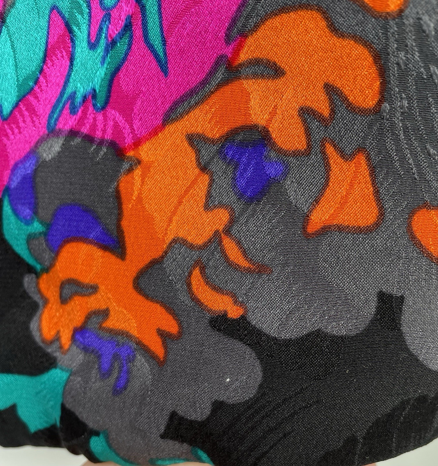 Vintage Iconic 80s Flora Kung Bold Abstract Floral Silk Asian Jacket Obi Belt XS