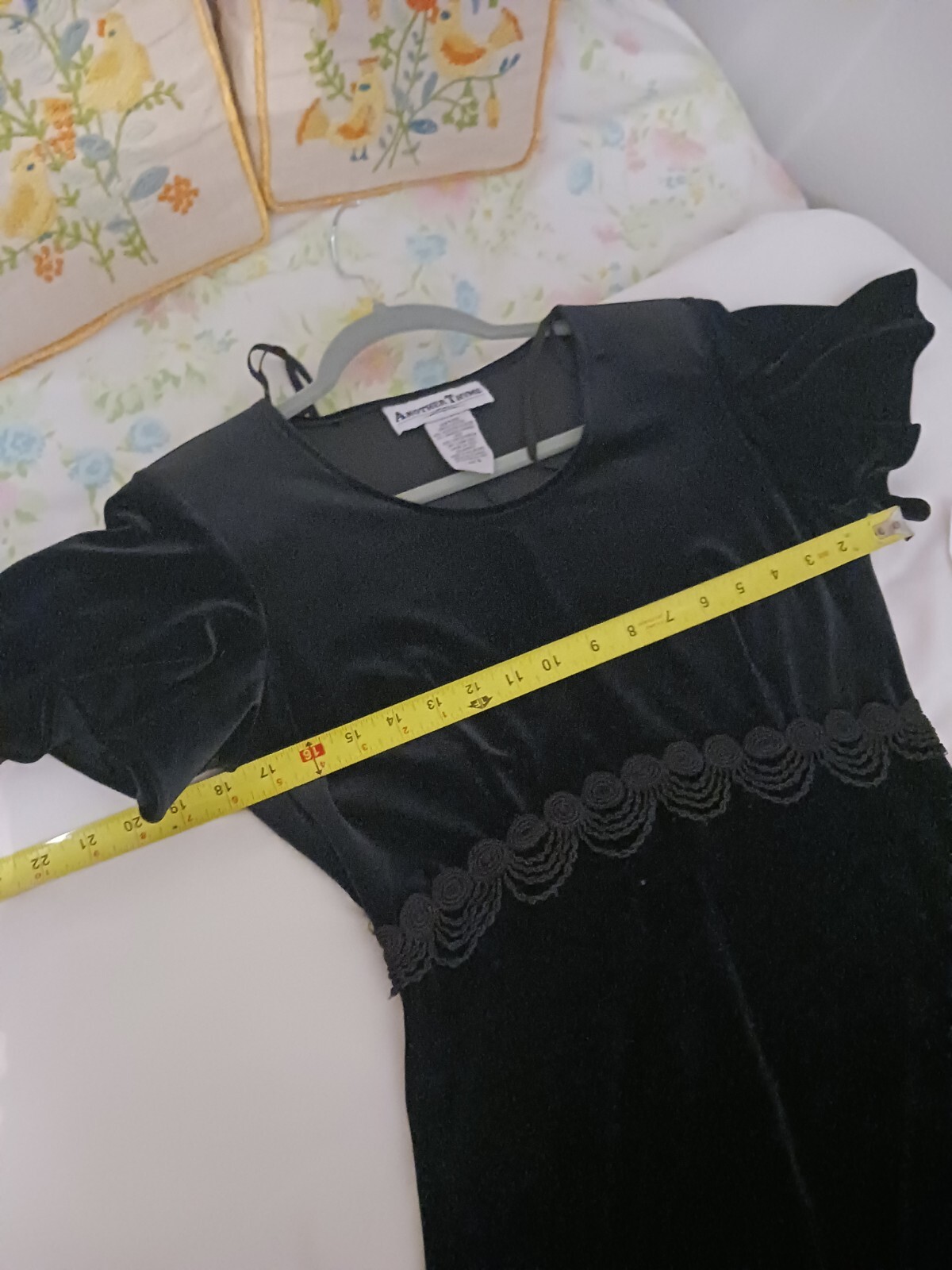 Vtg 90s Another Thyme Black Empire Waist Flutter Sleeve Velvet Dress Medium 6 8