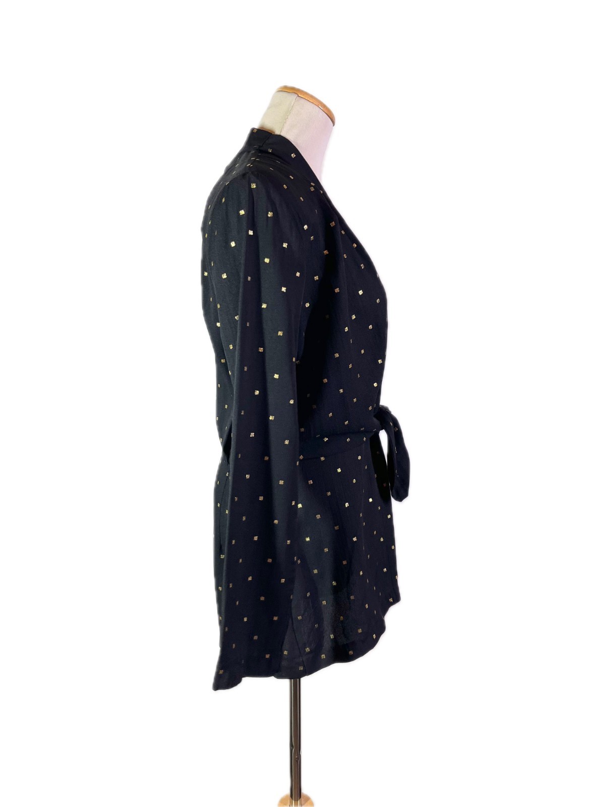Vintage Essay Size 6 Light Blazer Jacket Black Gold Tie Waist 80s or early 90s