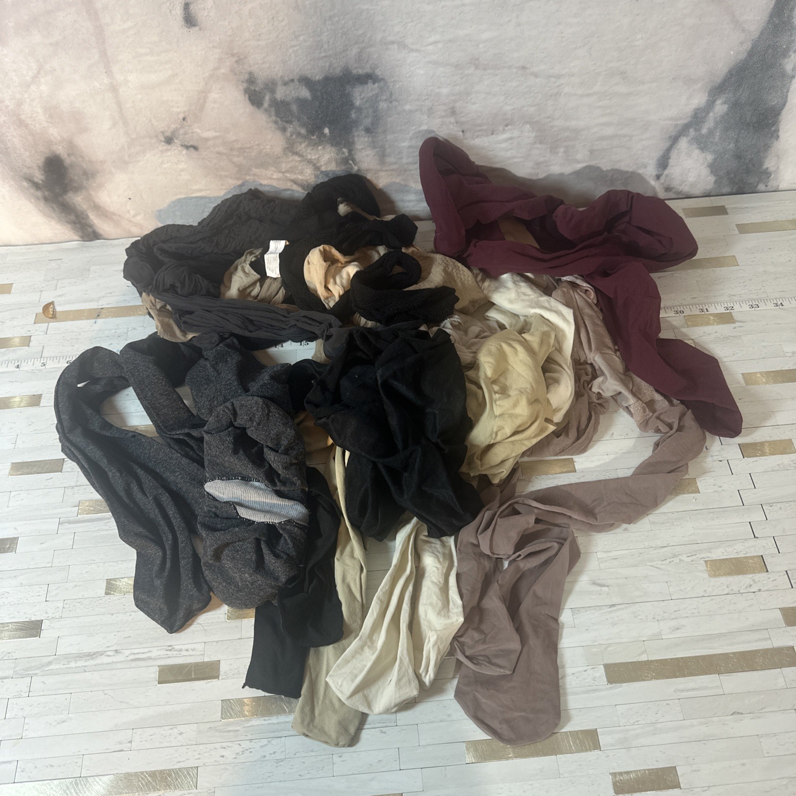 LOT PANTYHOSE 11 Pair White Red Black Flesh Toned Hosiery Craft Wear Used