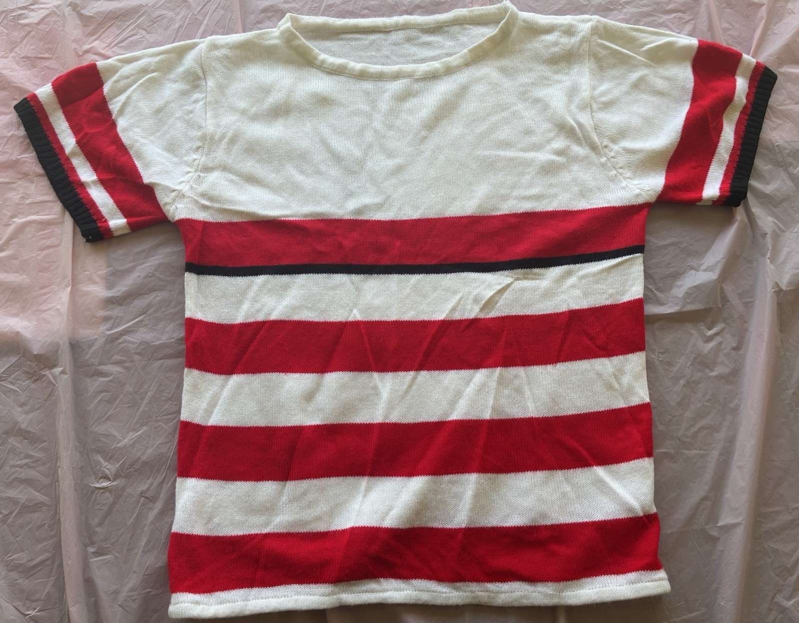 Vintage Women&rsquo;s Retro Cotton Knit Striped Short Sleeve Crew Neck Shirt Top Sz S