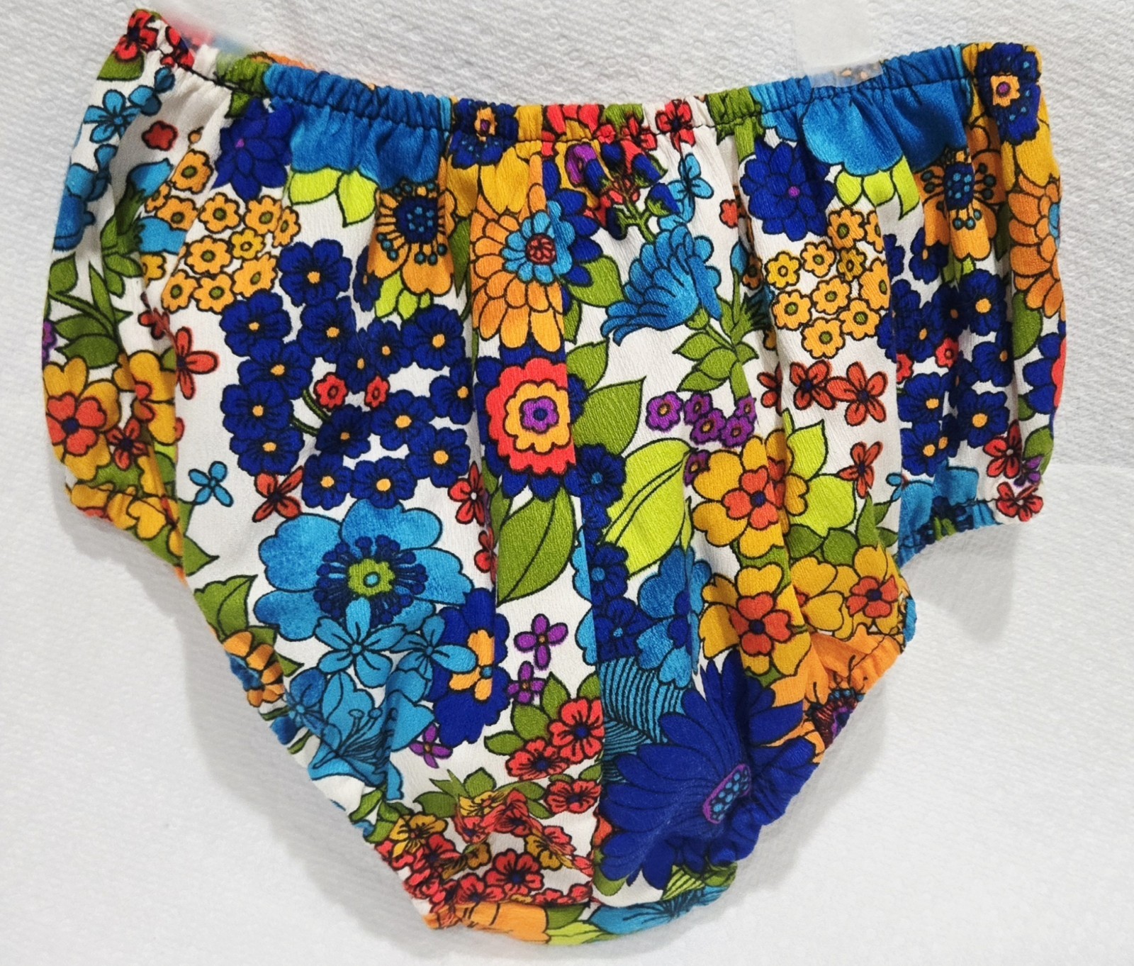 1960s FLOWER POWER Psychedelic High Waist Bikini Bottoms 10&Prime;-15&Prime; Flat Waist