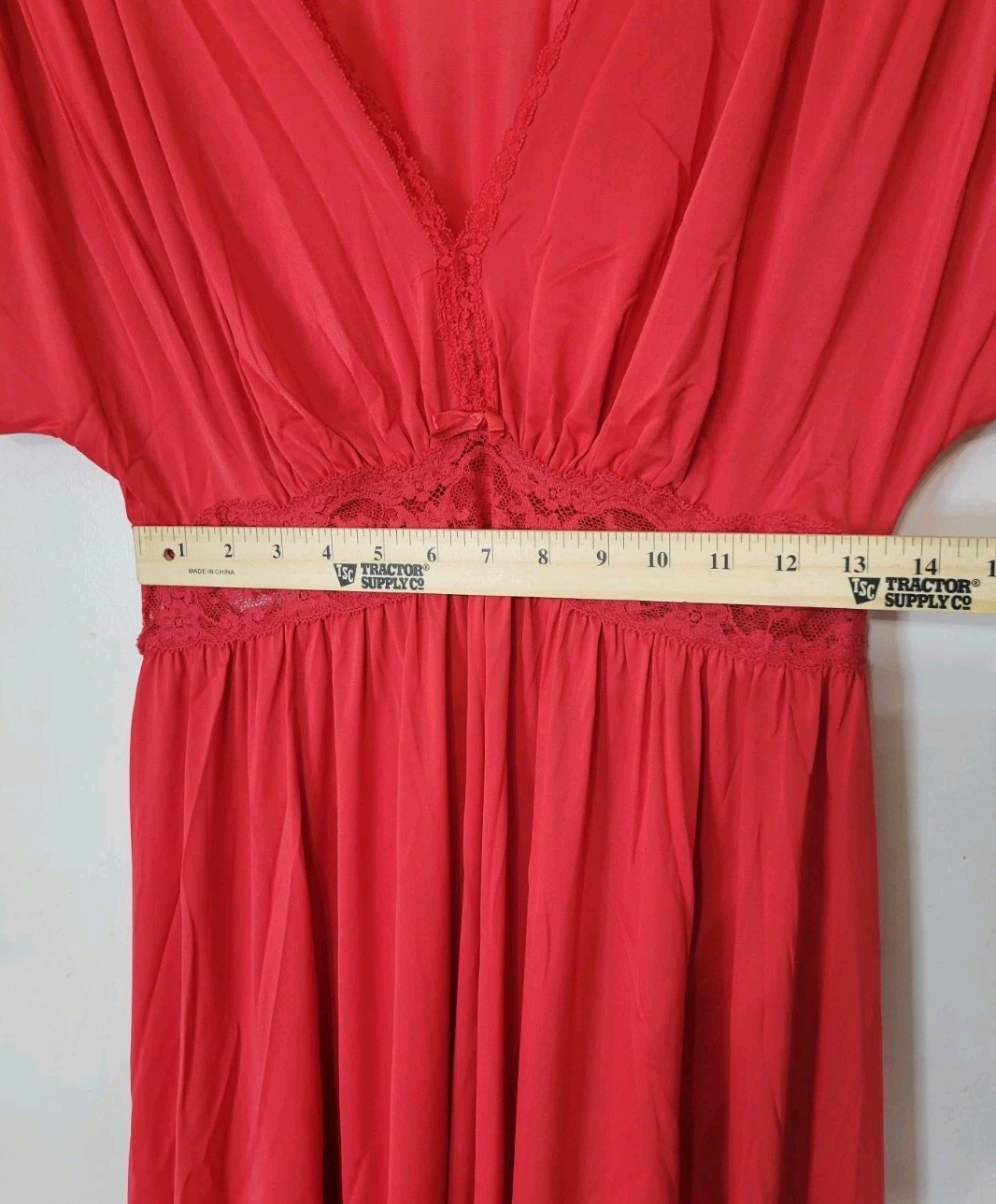 Miss Elaine Nylon Nightgown Red Lace Sz M Lingerie Chemise USA