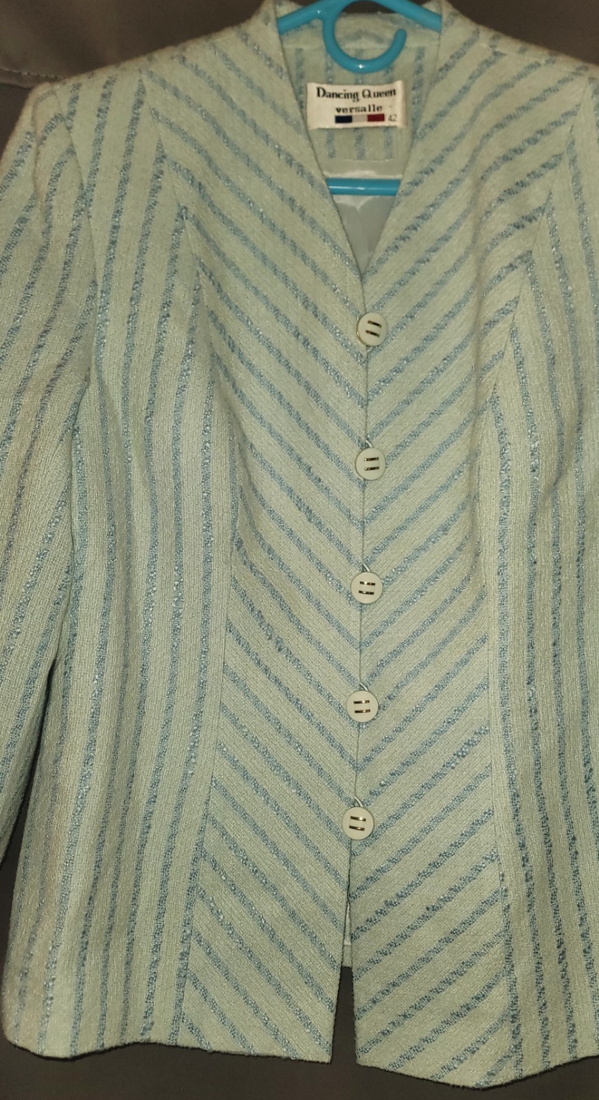 Vintage Dancing Queen Versalle Blue Striped Teal Blazer New With Tags Sz 42EU