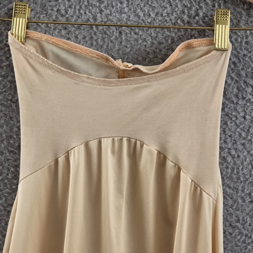 Vintage Kayser Strapless Slip Beige Long Nylon 34 Bust Side Slits