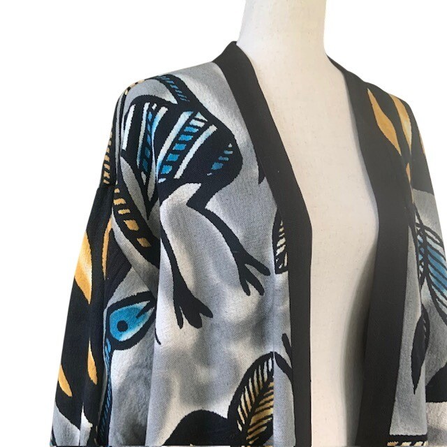 Vintage Oversized Bird Print Open Front Jacket L Coatigan Art to Wear Maximalist
