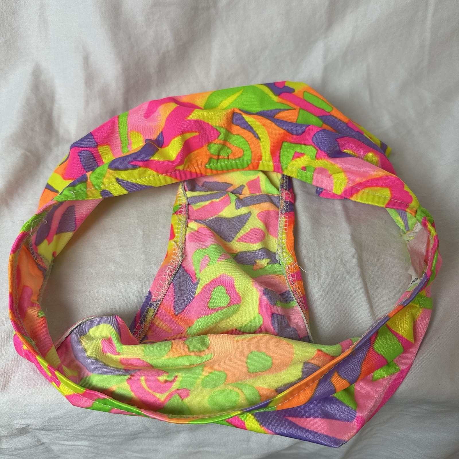 Vtg 90s St Tropez String Bikini Swimsuit Neon Abstract Sz 11/12 Triangle Tie