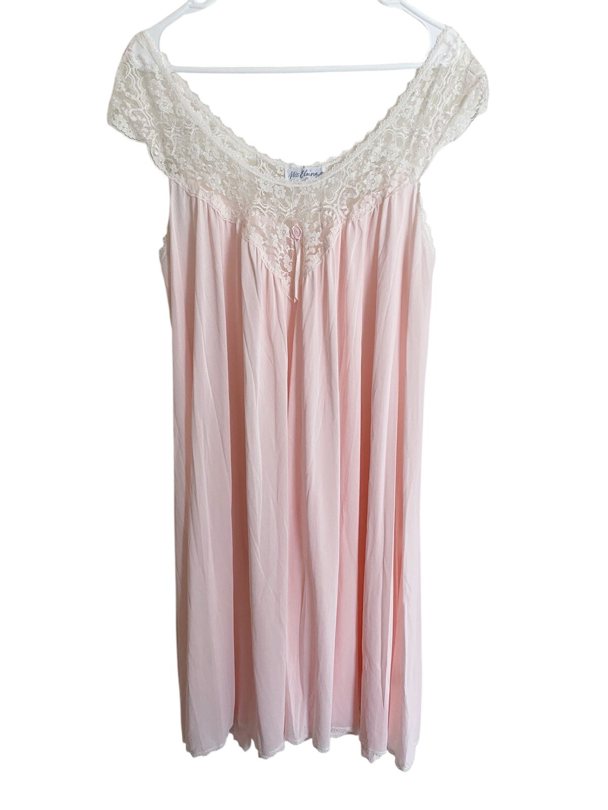 Vintage Miss Elaine Pink Peignoir Nightgown Robe Set Lace Nylon Size Medium EUC!