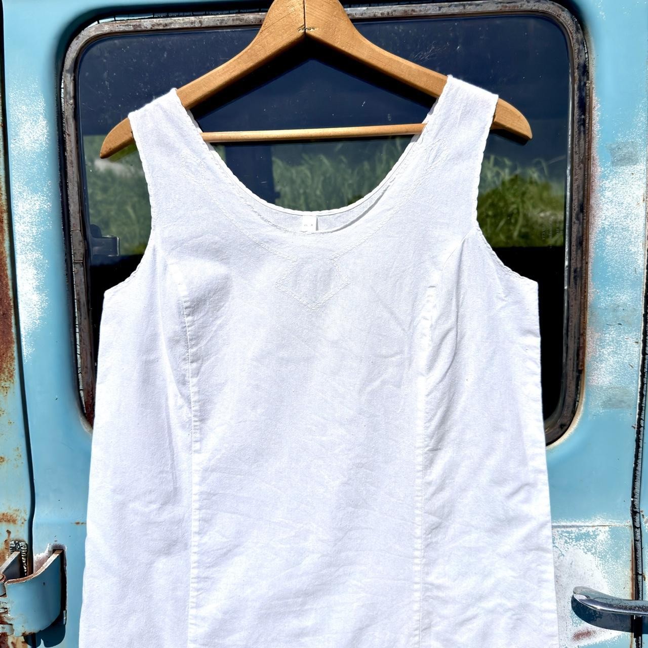 90s simple white linen panel slip dress women’s size medium