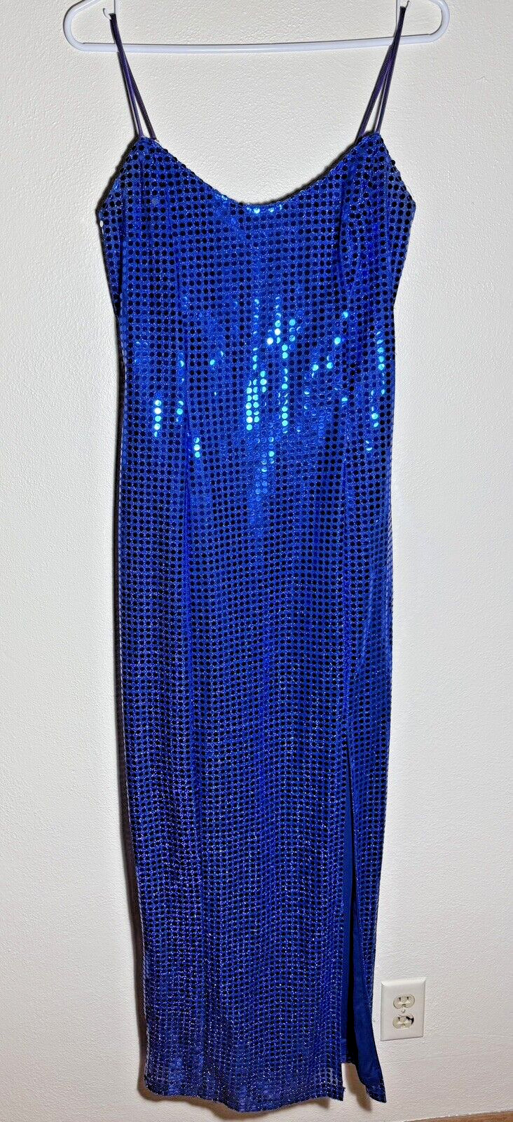 1990&rsquo;s LA Glow Blue Metallic Blingy Sequined Zipper Dress Gown Juniors 9/10
