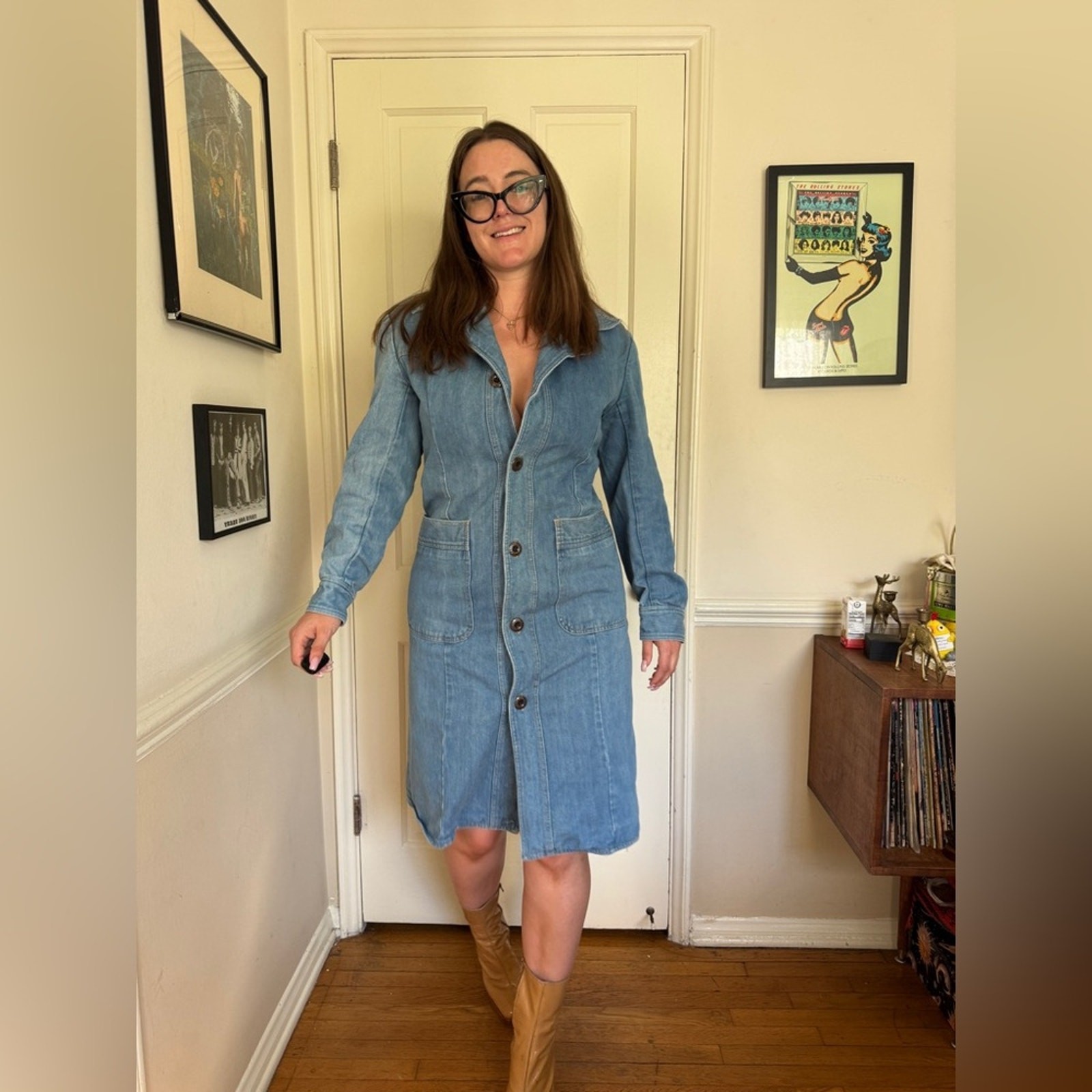 70s Vintage Brittania Mid Wash Denim Dress