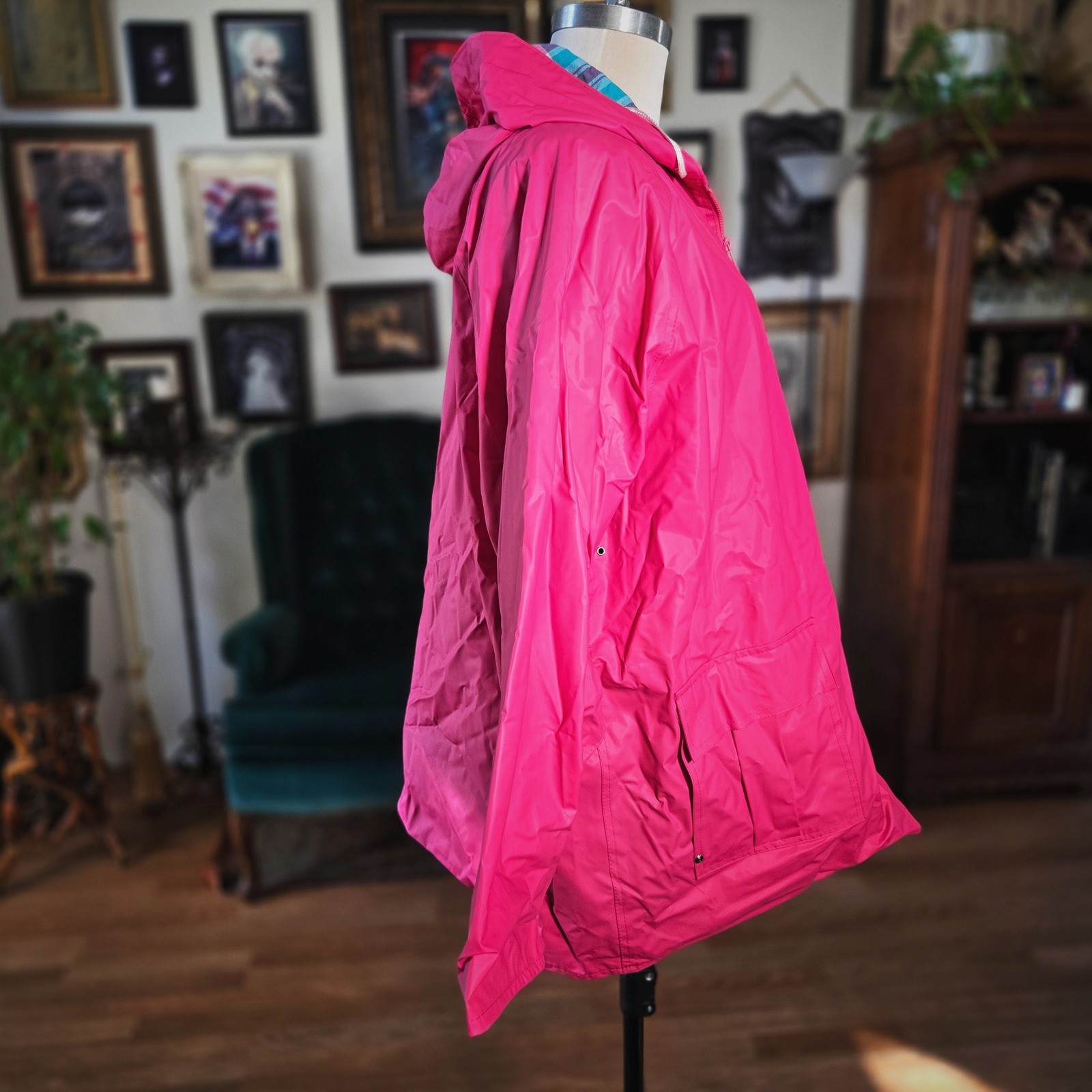 Misty Harbor Pink Raincoat Jacket Vintage 90s Plaid Lined Hooded Plus Size 3X