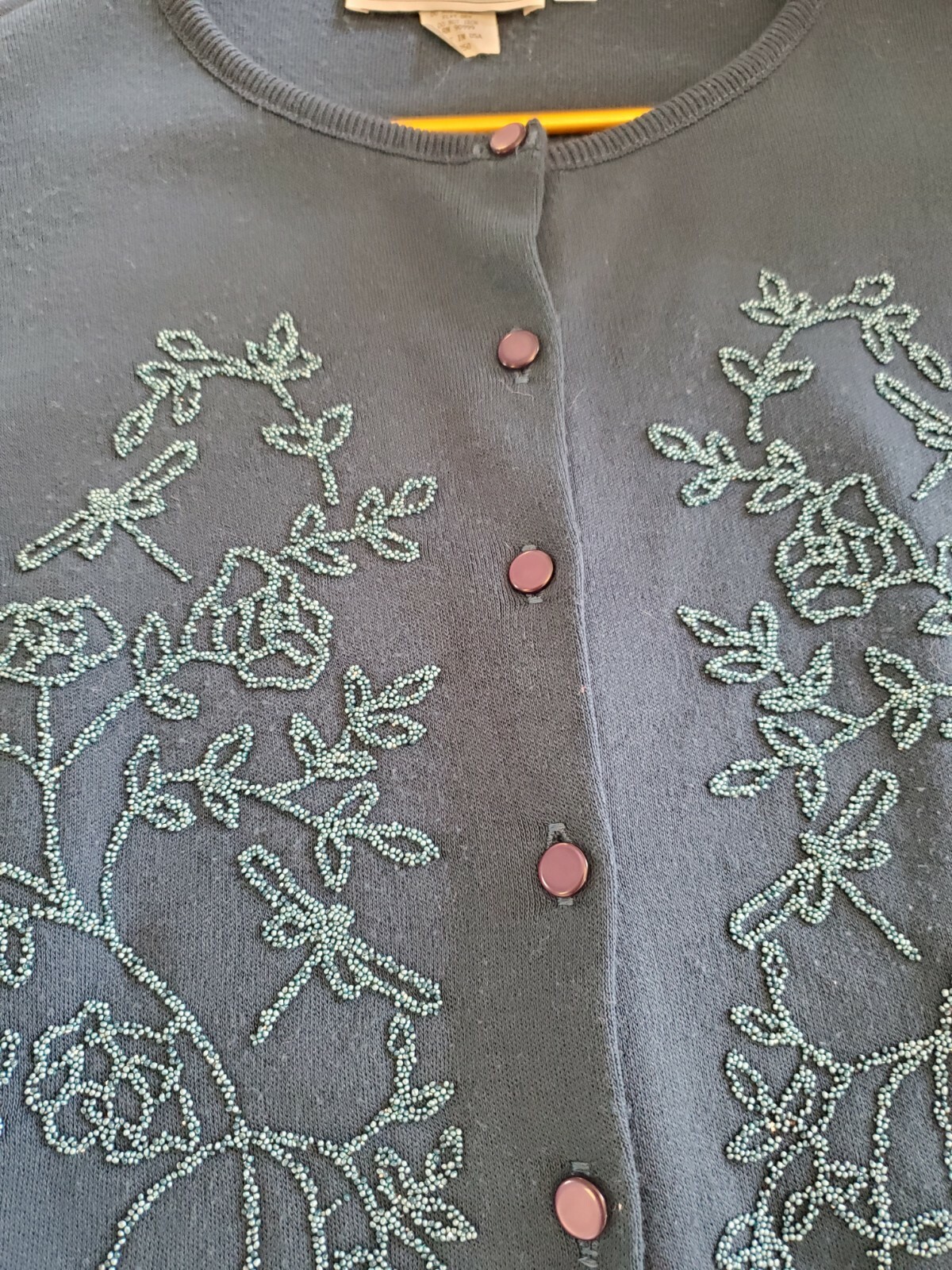 Vintage Womans United States Sweater Dark Teal With Beaded Front Size M