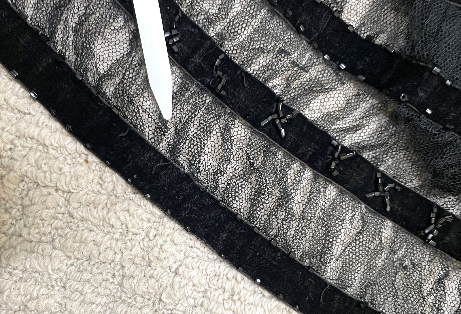 Antique 20s Black Beaded Lace Jacket S M Overlay Evening Edwardian Victorian