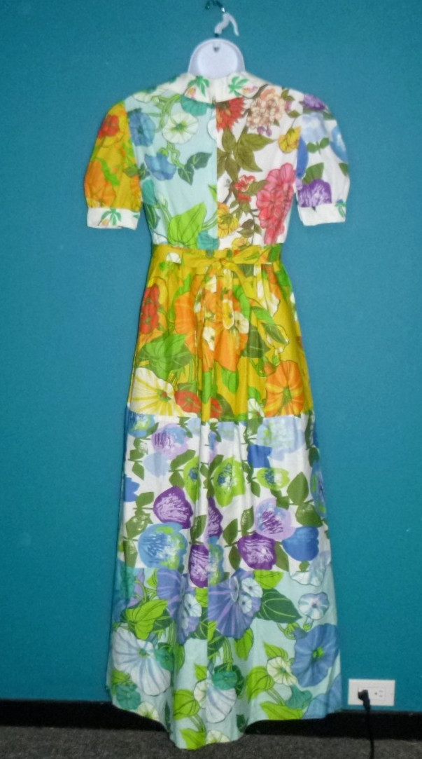 Vtg 60s 70s STUNNING Patchwork Floral Prairie Style Maxi Dress Sz S/M
