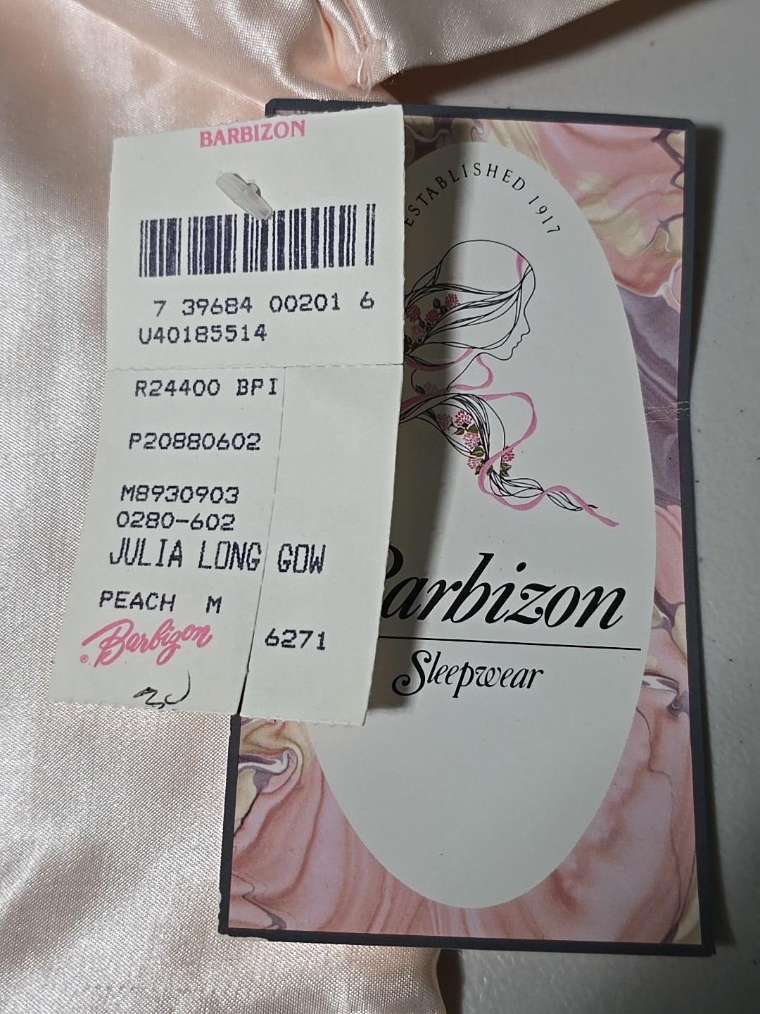 LONG Vintage Barbizon Peach Julia Night Gown Women Sz M 52&Prime;L Original Tags Model
