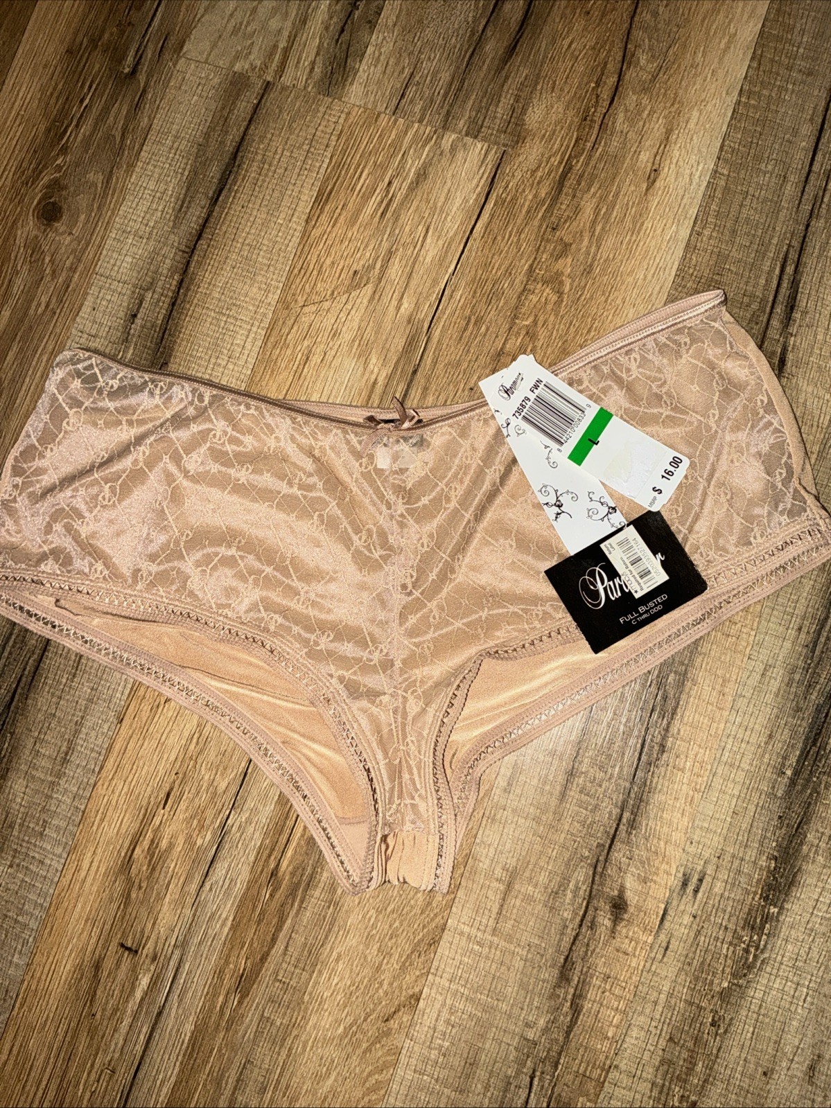 Vtg PARAMOUR Nylon/Spandex/ Cotton Gusset FAWN LaceFront SatinBack PANTY NWT LGE