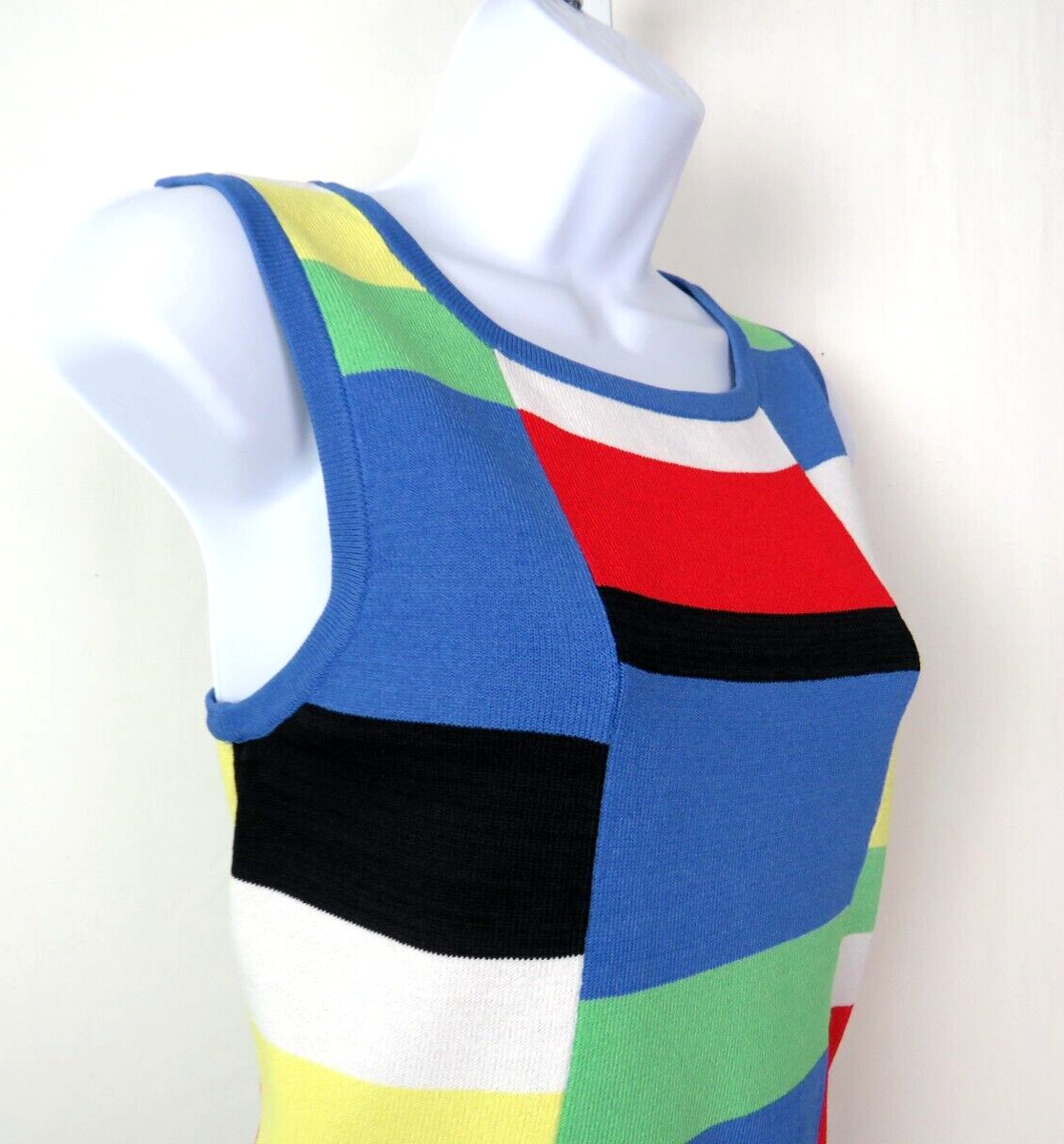 VTG 1990s 2000s BELLDINI SMALL KNIT CAMI TANK TOP COLOR BLOCK RED BLUE BLACK