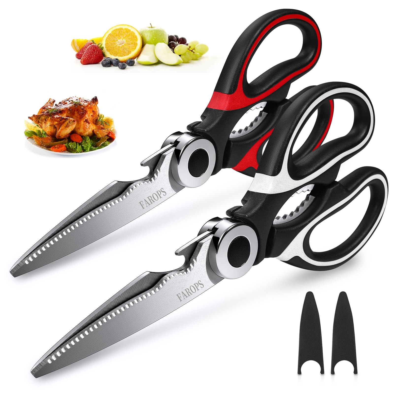Kitchen Shears 2-Pack, Heavy Duty Meat Scissors, Stainless Steel, Dishwasher Saf