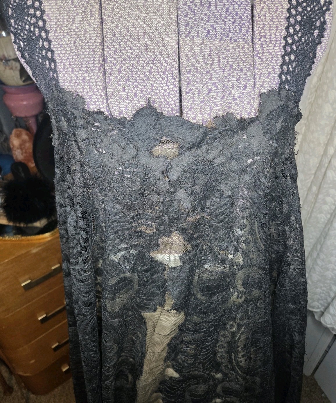 Exquisite Handmade Victorian Chantilly Nightgown/Negligee w/ Crochet Yoke