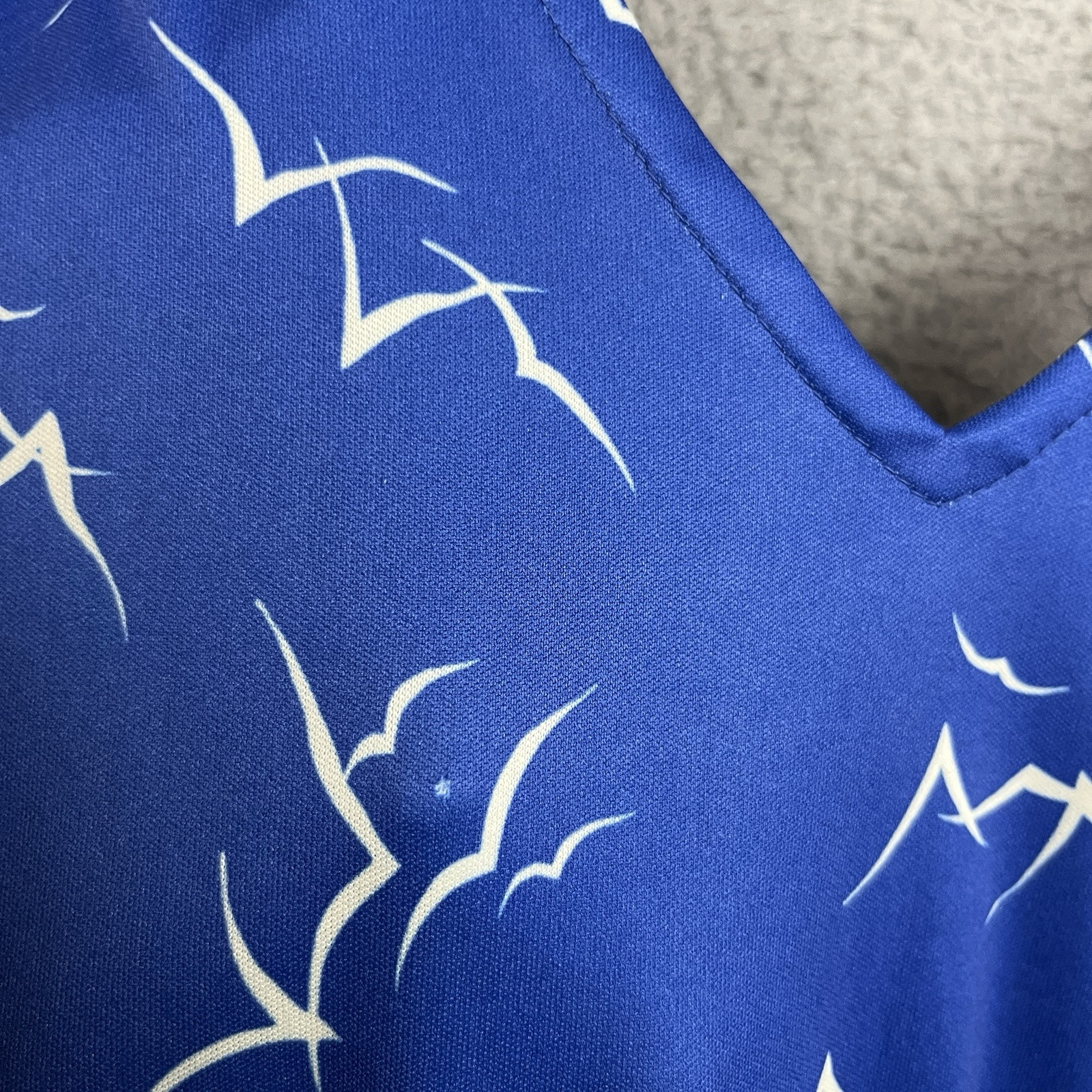 Vintage 70s Dress Womens Small Blue Seaside Seagulls All Over Print Tie Shoulder