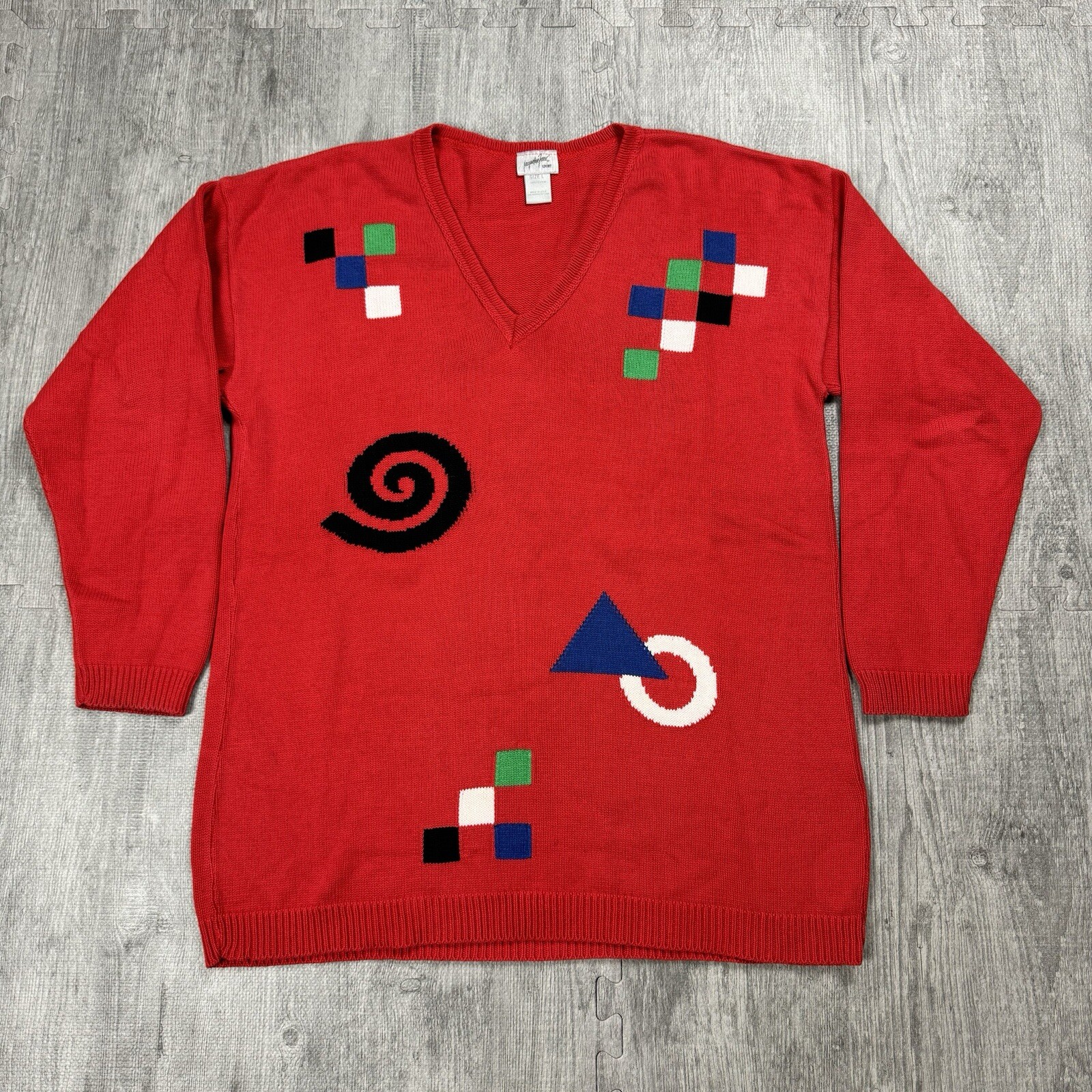 VTG 90S JACQUELINE FERRAR LONG ABSTRACT GEOMETRIC SWEATER DRESS WOMENS L USA