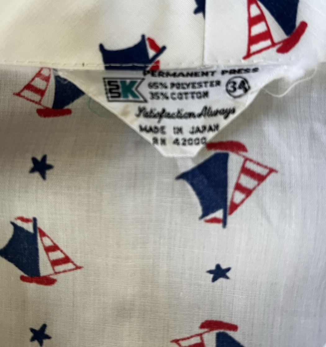 VTG KMART/KRESGES Sleeveless ButtonUp Sailboat Blouse-Sz 34 (See Description)