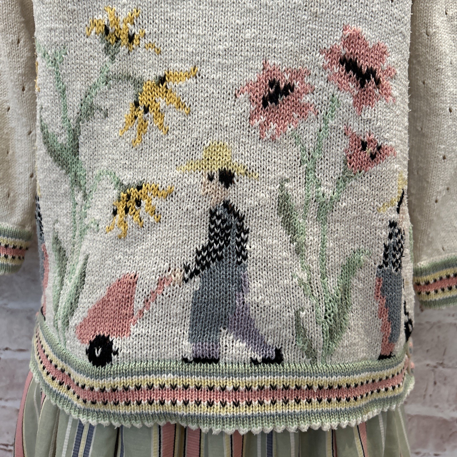 VTG Cullinane Peter Pan Collar Short Sleeve Sweater Skirt Set Gardening Cottage