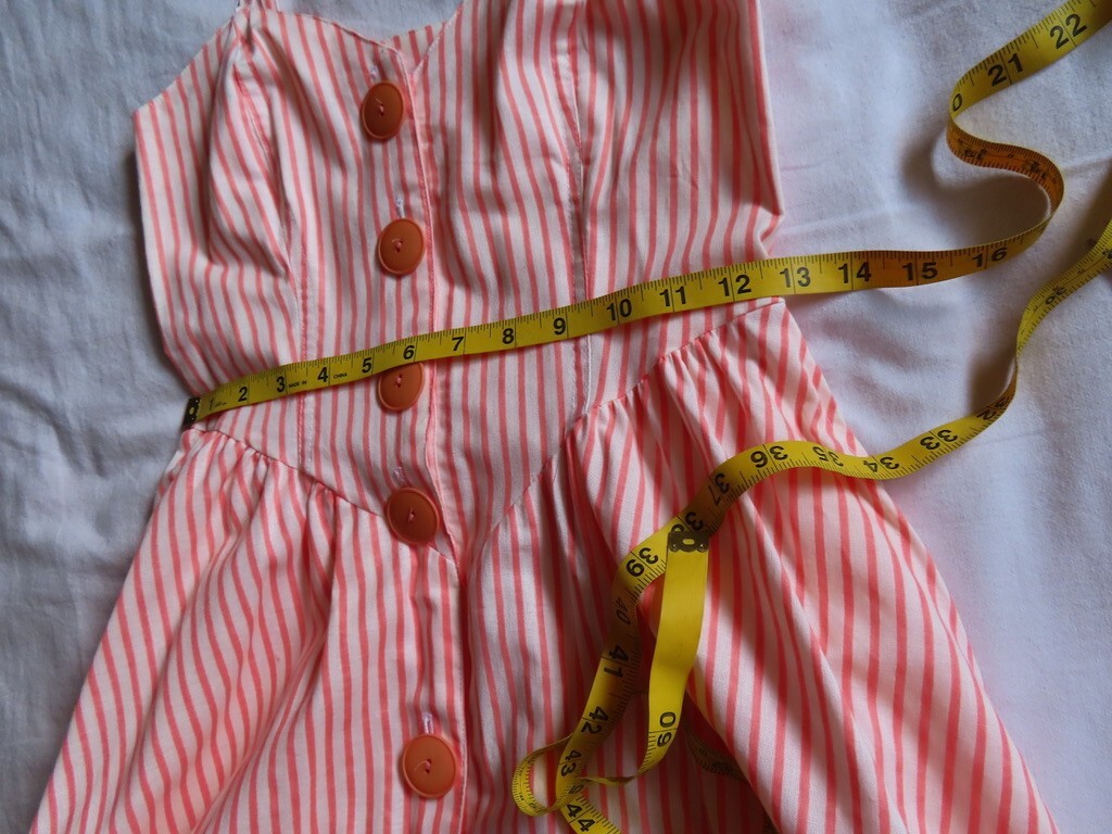 1990s Vintage Orange Stripe Pockets Hang Ten Full Skirt Dress sz XS / 32&Prime; chest