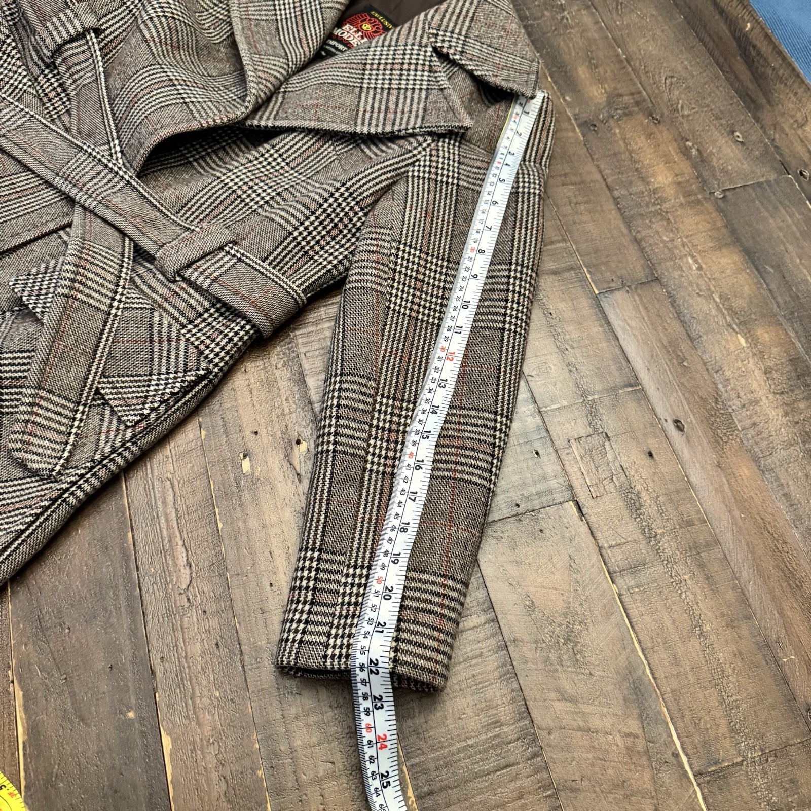 VTG Elli Modes Wool Belted Wrap Coat Women&rsquo;s 9/10 Glen Plaid Equestrian Germany