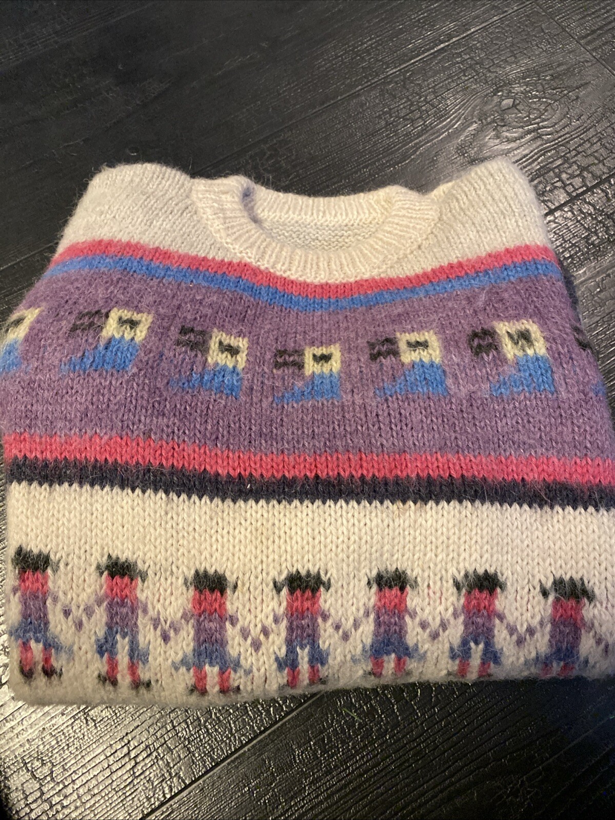 VTG Peruvian Alpaca Folk Hand Knitted Sweater Llama Peru Large Adult Unisex
