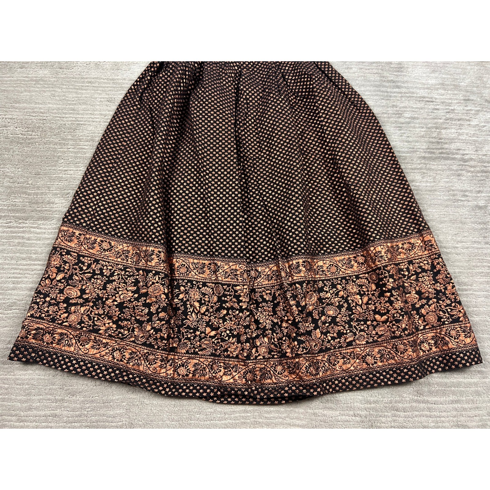 Maisonette Frock Skirt Womens 29W Black Copper Vintage A-Line Floral Midi Border