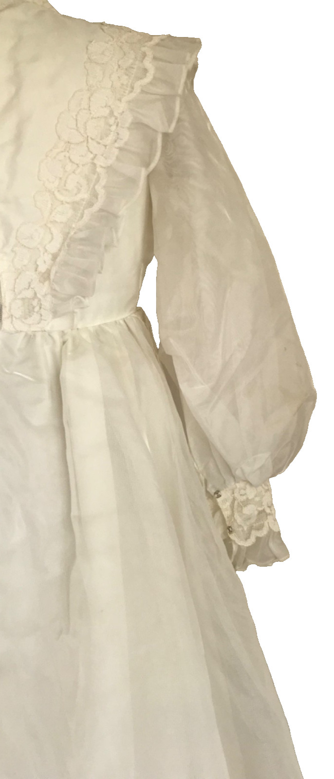 Vintage 70’s Prairie Wedding Down, Long Sleeve, Cream, Full Skirt High Neck