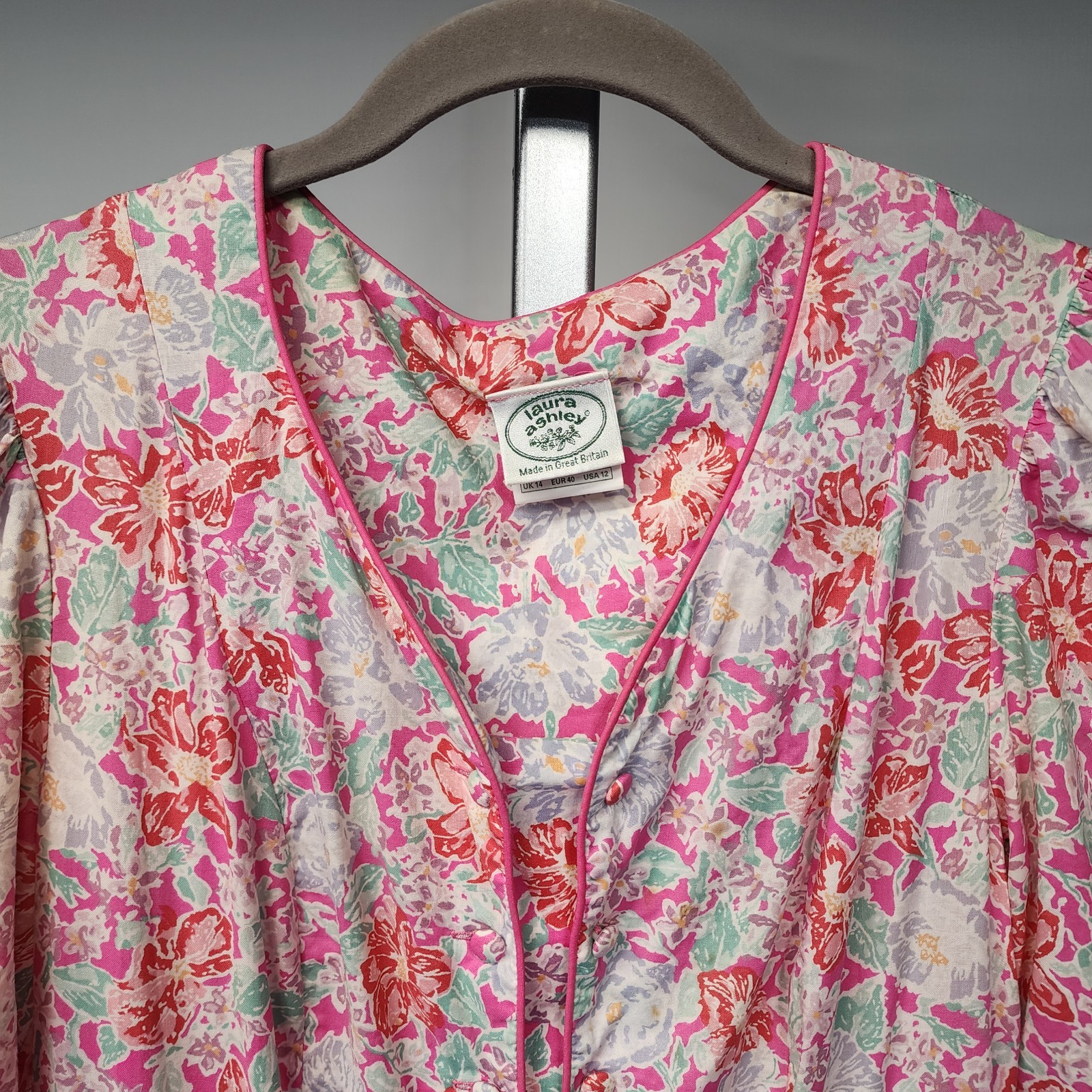 Vintage Laura Ashley Floral Cotton Prairie Midi Dress UK14 US12 Cottagecore GB