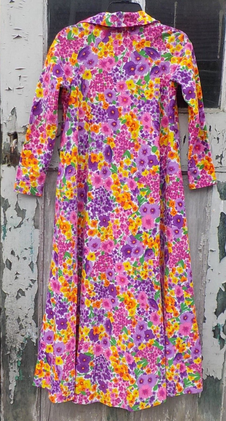 Vintage David Brown California Caftan House Lounge Maxi Dress COLORFUL FLOWERS p