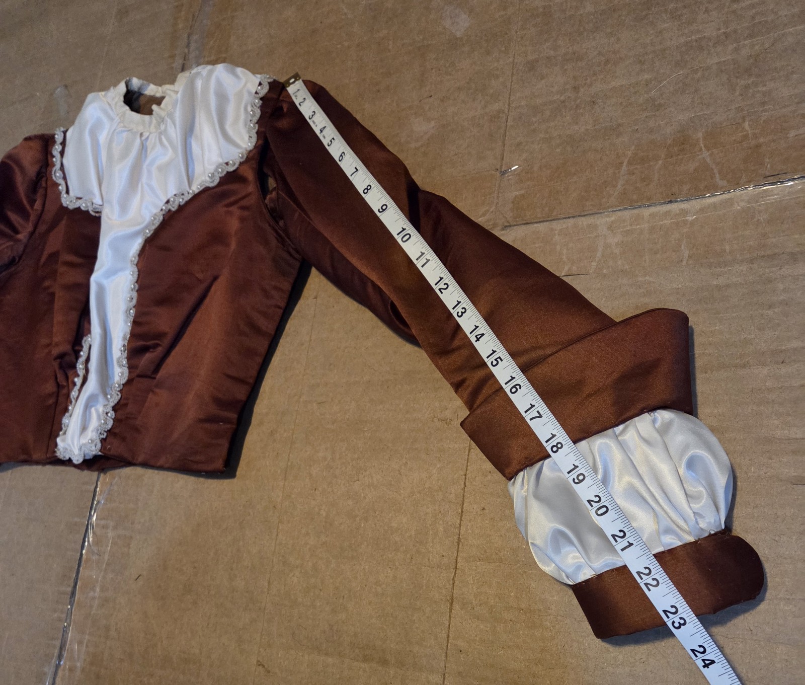 Victorian Copper Silk Blend Walking Suit w/ Ivory Taffeta Inserts & Pearl Trim
